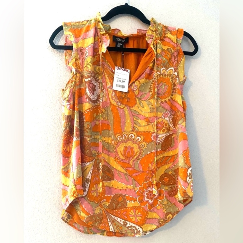 NWT Jones of New York orange paisley top XS